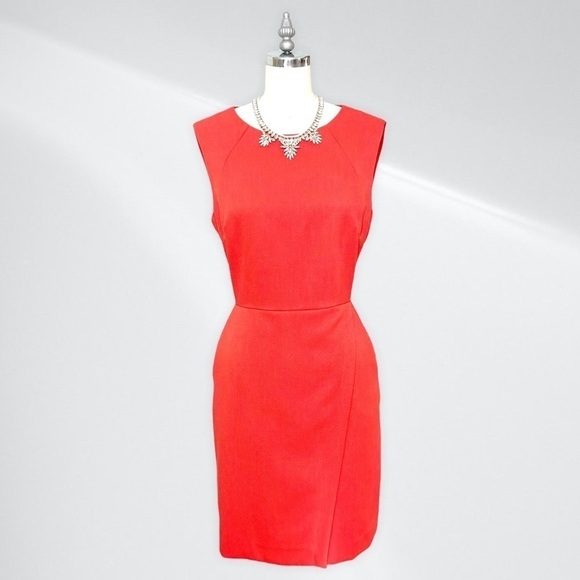 Tahari Coral Orange Textured Wrap Sheath Dress with Pockets 8 Medium - Picture 11 of 11